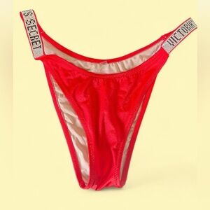 Victoria's Secret Red Shine Strap Bikini Bottom Size: Large
